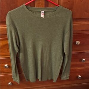 NWT green ribbed waffle long sleeve top